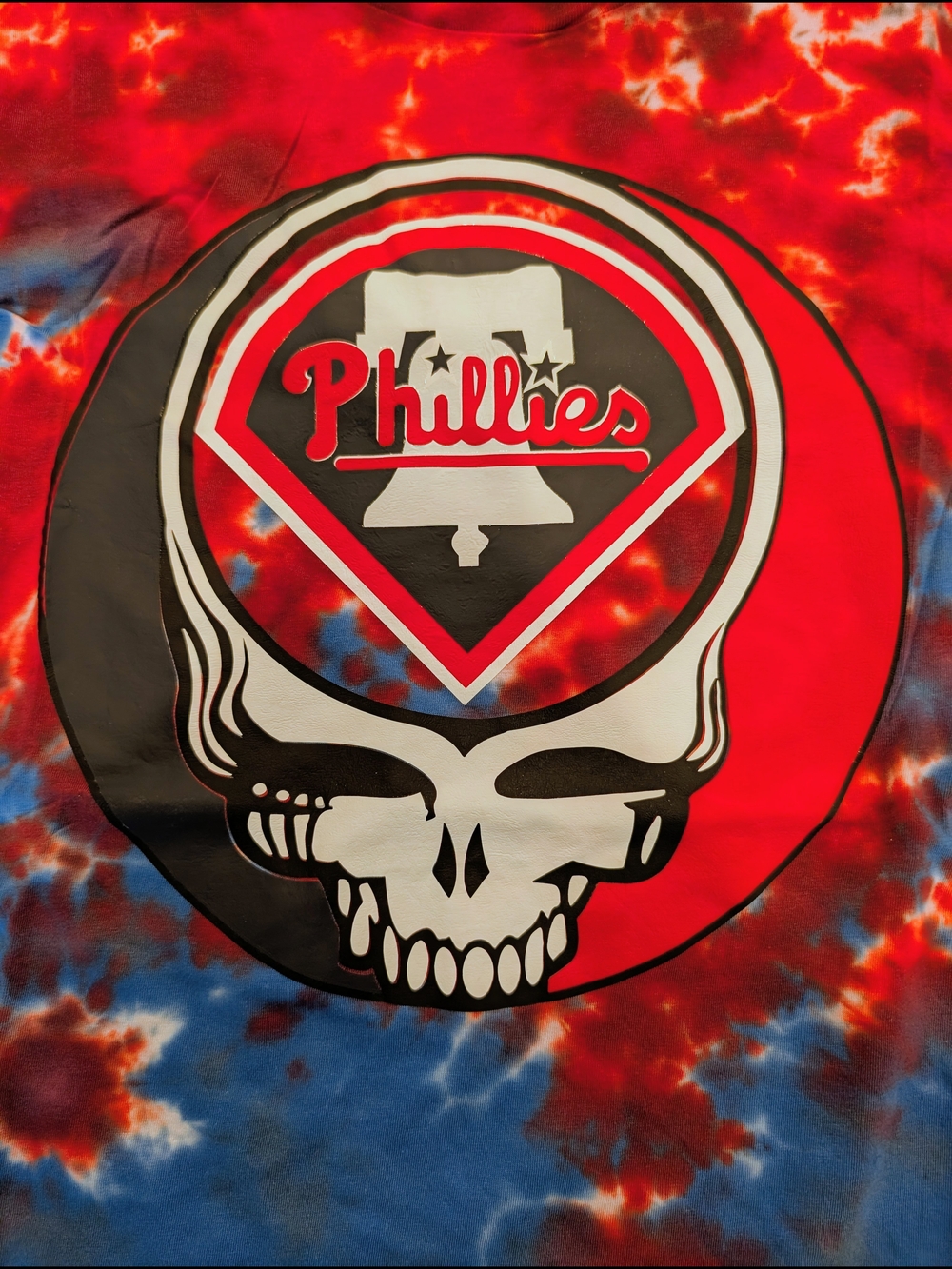Philadelphia Phillies Grateful Dead Tie-Dye Skull Tee - Red/Blue XL